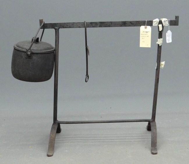 19th c. hearth stand with kettle