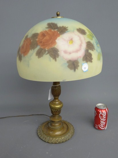 Brass table lamp with reverse painted