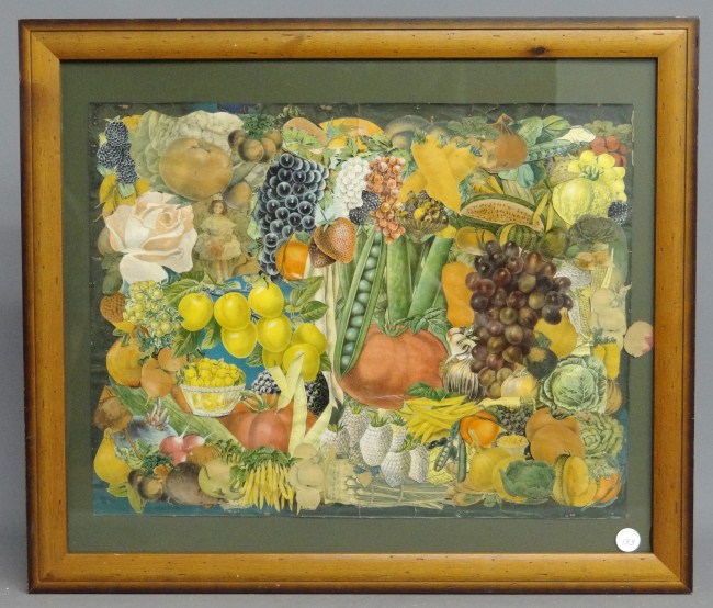 Early 20th c. folk art collage of fruits
