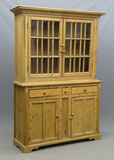 Two part scrubbed pine cupboard  167441