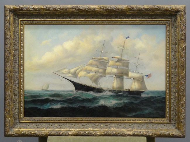 Contemporary oil on canvas ship with