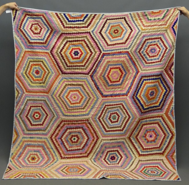 Vintage hexagons quilt As found  167493