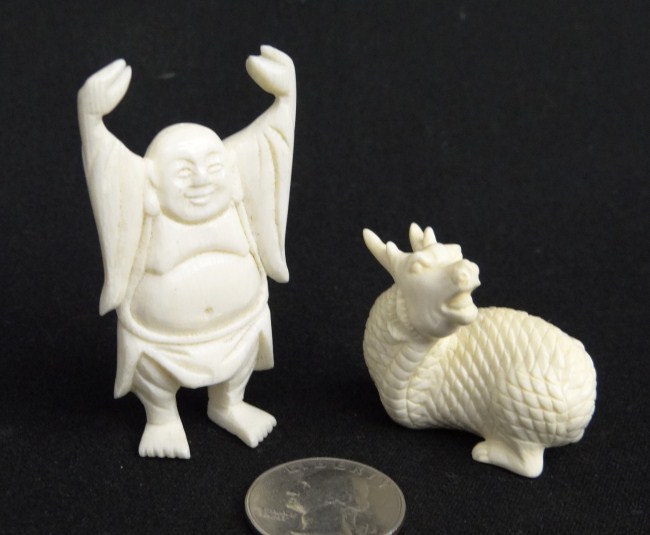 Asian ivory lot Buddha and dragon.