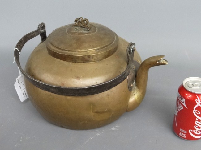 19th c. kettle with iron handle.