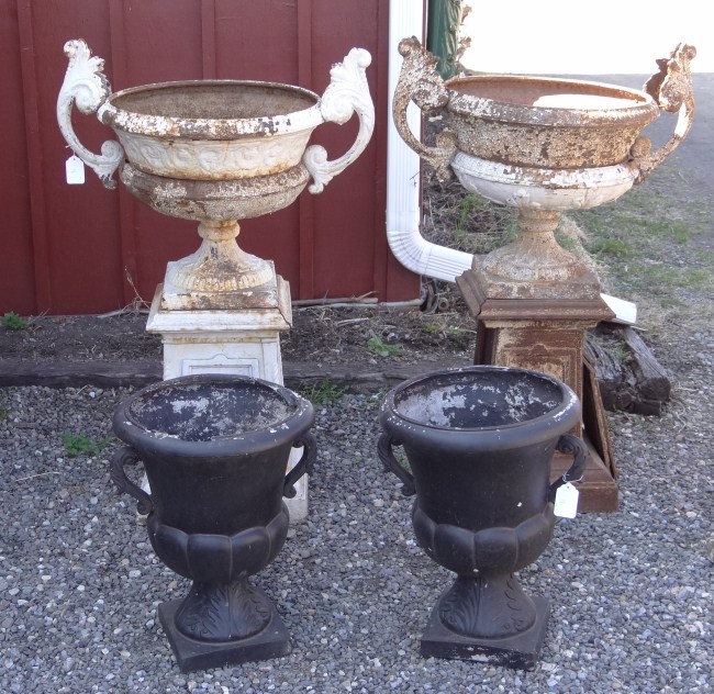 Pair 19th c cast iron urns As 1674bc
