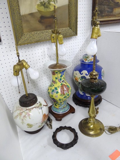 Lot (4) lamps (3 Asian). Along with