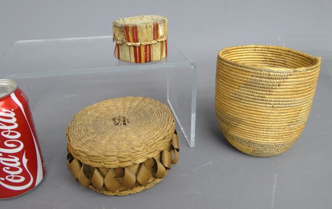 Lot (3) baskets including quill work