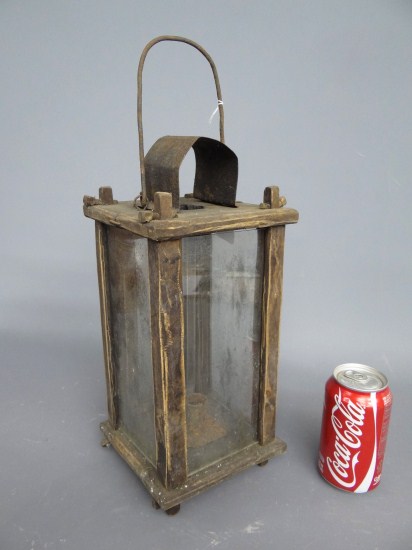 Wood and glass primitive lantern.