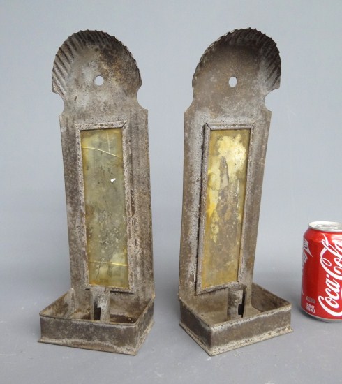 Pair mirrored back tin sconces  16752a