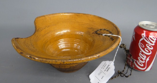 Redware shaving bowl. 10 Diameter.