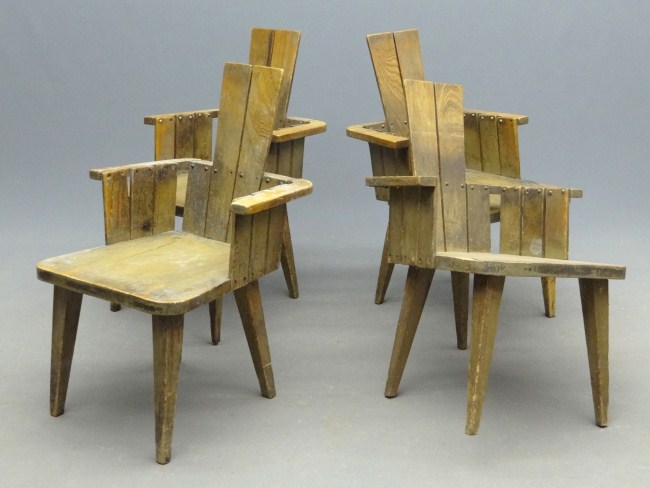 Set of 4 unusual primitive chairs  167547