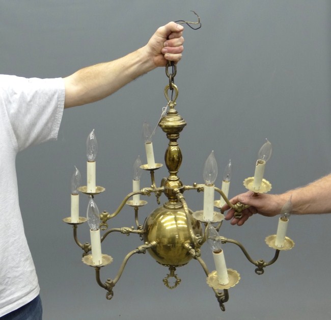 Brass (10) arm chandelier.