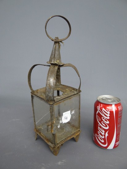 Tin and glass lantern. 12 1/2''