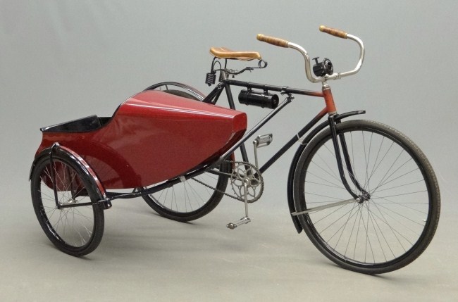 C. 1915 pneumatic bicycle with sidecar.