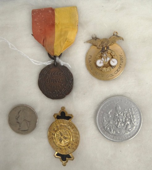 (3) medals and aluminum token.