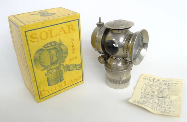 Solar carbide lamp with box.