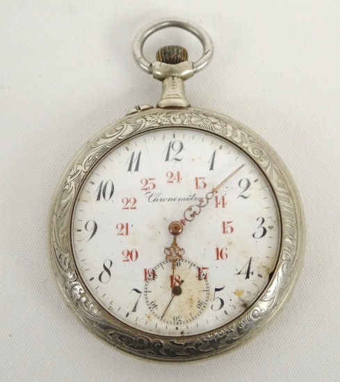 Pocket watch with cyclist. Not running.