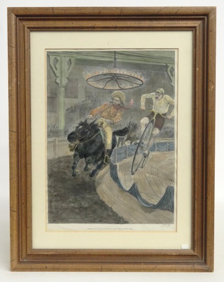Framed Print: Horse vs. Bike Race 1887.
