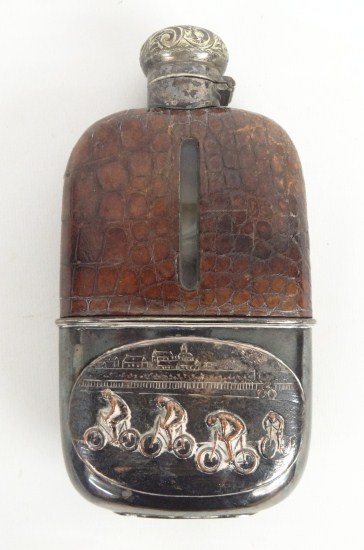 Early flask in alligator and silver