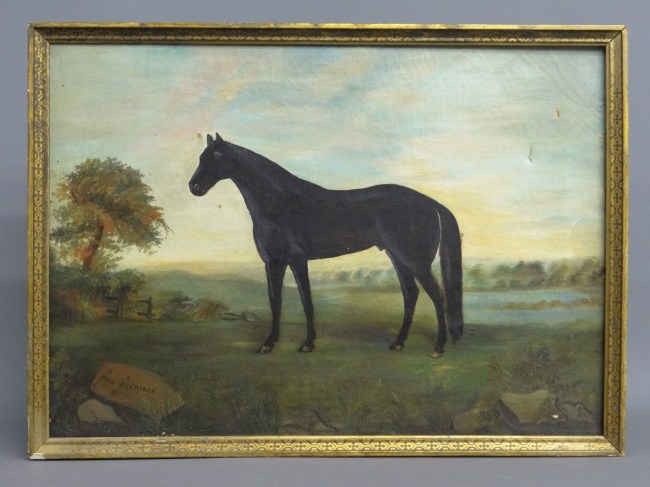 19th c. oil on canvas horse signed