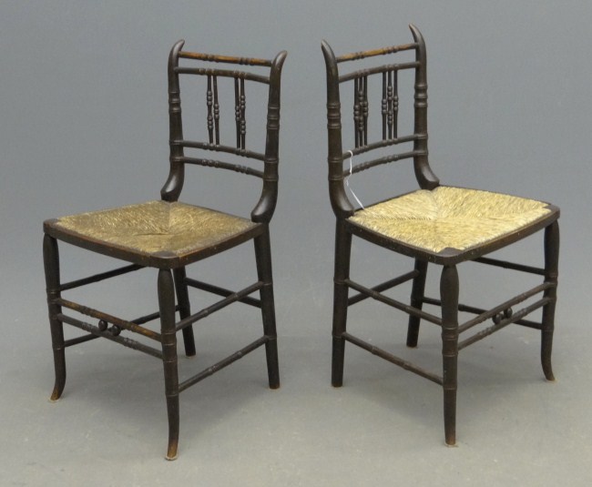 Pair 19th c rush seat Sheraton 167cc7