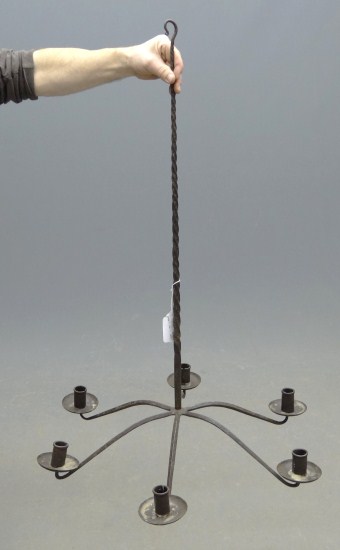 Blacksmith made 6 arm iron chandelier.