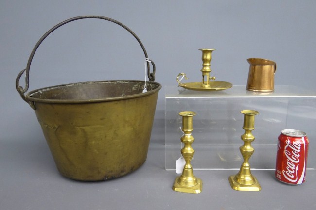 Early metalware lot including brass