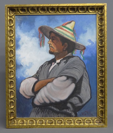 Painting oil on canvas Mexican man signed