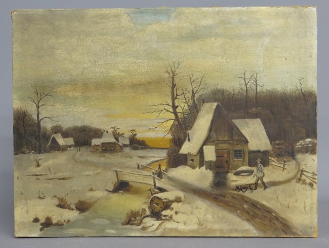 19th c oil on canvas winterscape  167d0b