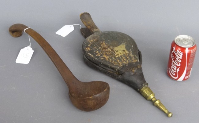 Lot including 19th c. bellows and ladle.
