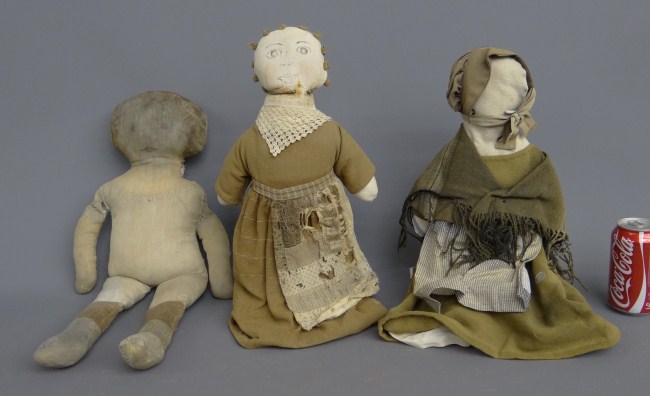 Lot (3) early fabric dolls (including