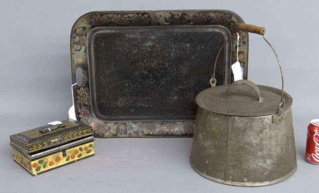 Lot early metalware including painted