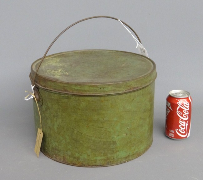 19th c. tin pantry box in green paint.