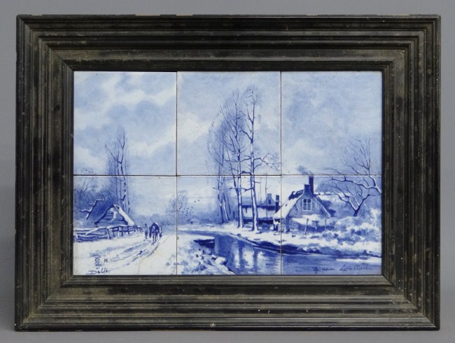 Framed set of 6 Delft tiles (bottom