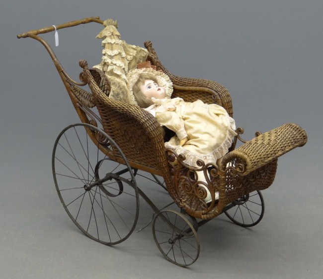 Victorian wicker baby carriage with