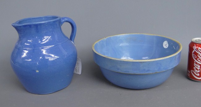 Pottery lot including blue glaze pitcher