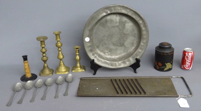 Early metalware lot including pewter 167db0