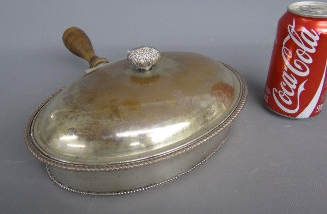 Sheffield serving tray with wooden handle.