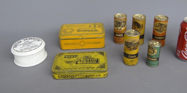 Lot misc. vintage spice tins (and milk