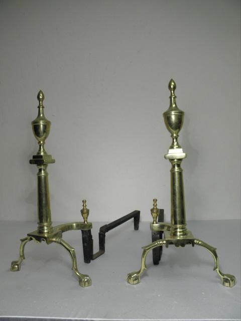 Pair Chippendale style brass ball and