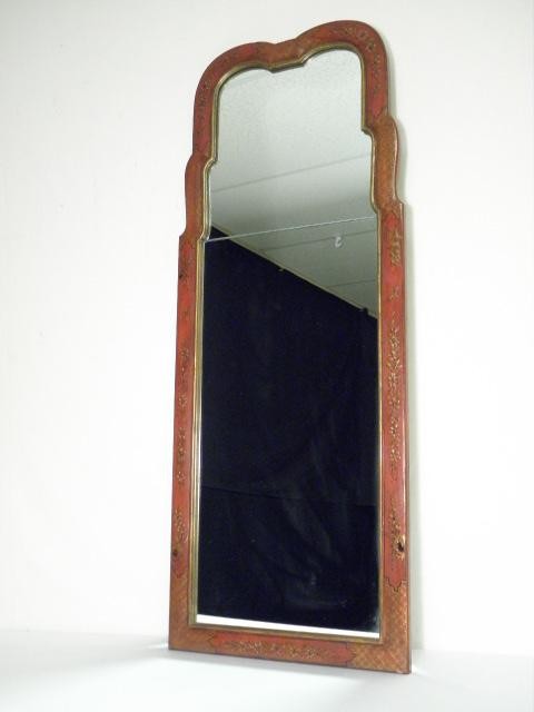 Chinese red enameled wood mirror with
