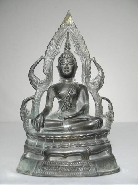 Bronze sitting U Thong Buddha sculpture.