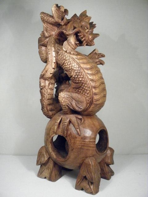 Bali carved wood dragon standing