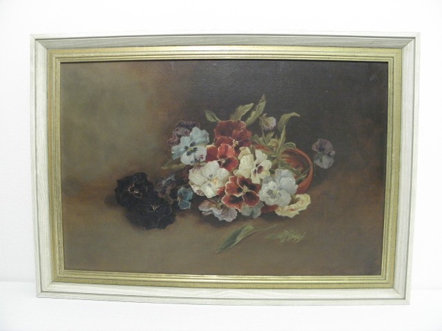 Antique oil on canvas floral still