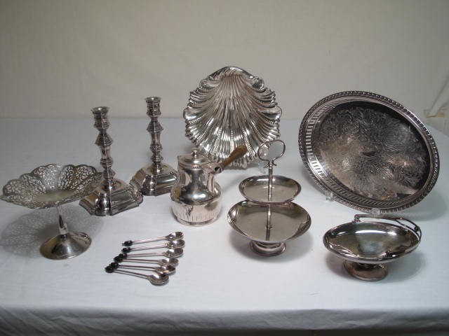 Lot of assorted silver plate items.