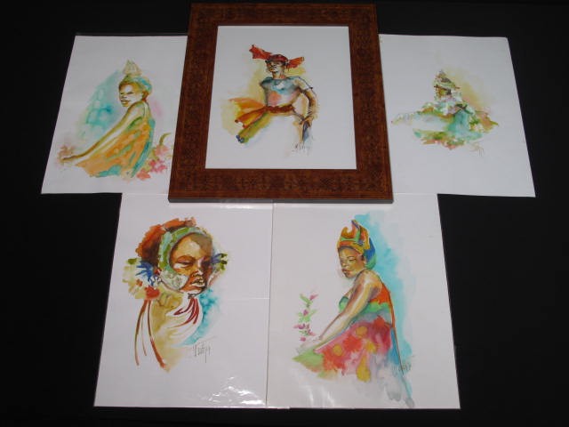 Five St Barts watercolors of native 16b9a1