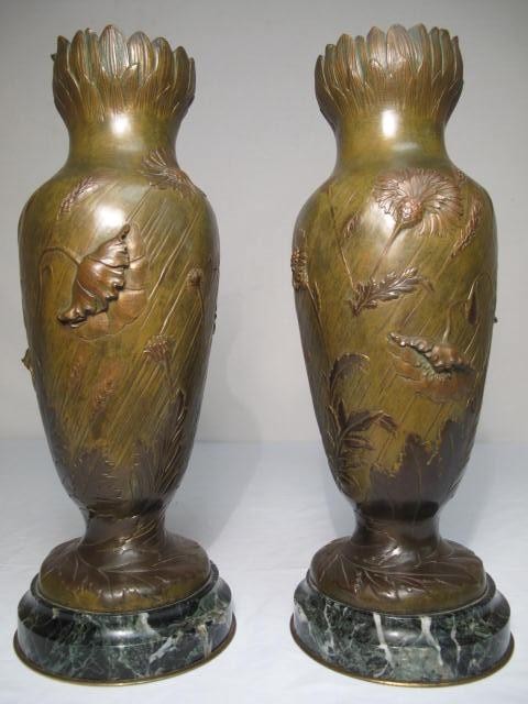 Pair Art Nouveau bronze vases.