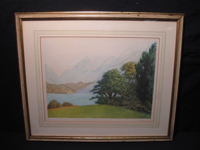 Watercolor landscape painting signed 16b9ee