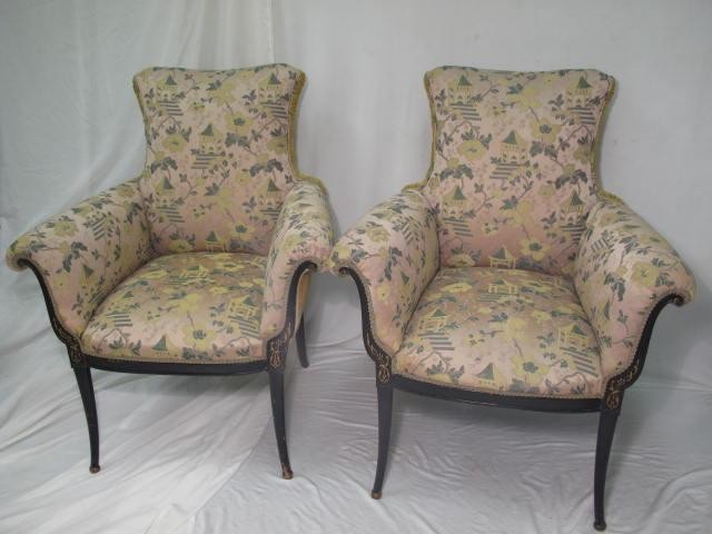 Two unusual wing back armchairs