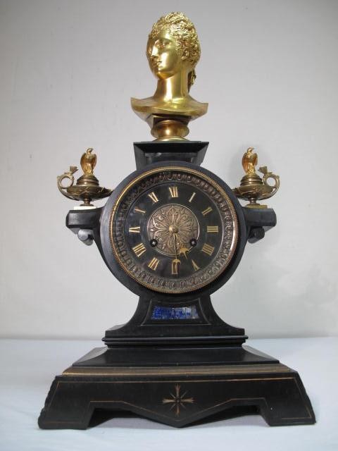 Brass & marble figural mantle clock.